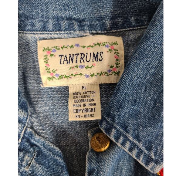 Tantrums Blue Denim Red Sequin Embroidered Floral Roses Vintage  Shirt Shacket L - Picture 4 of 4
